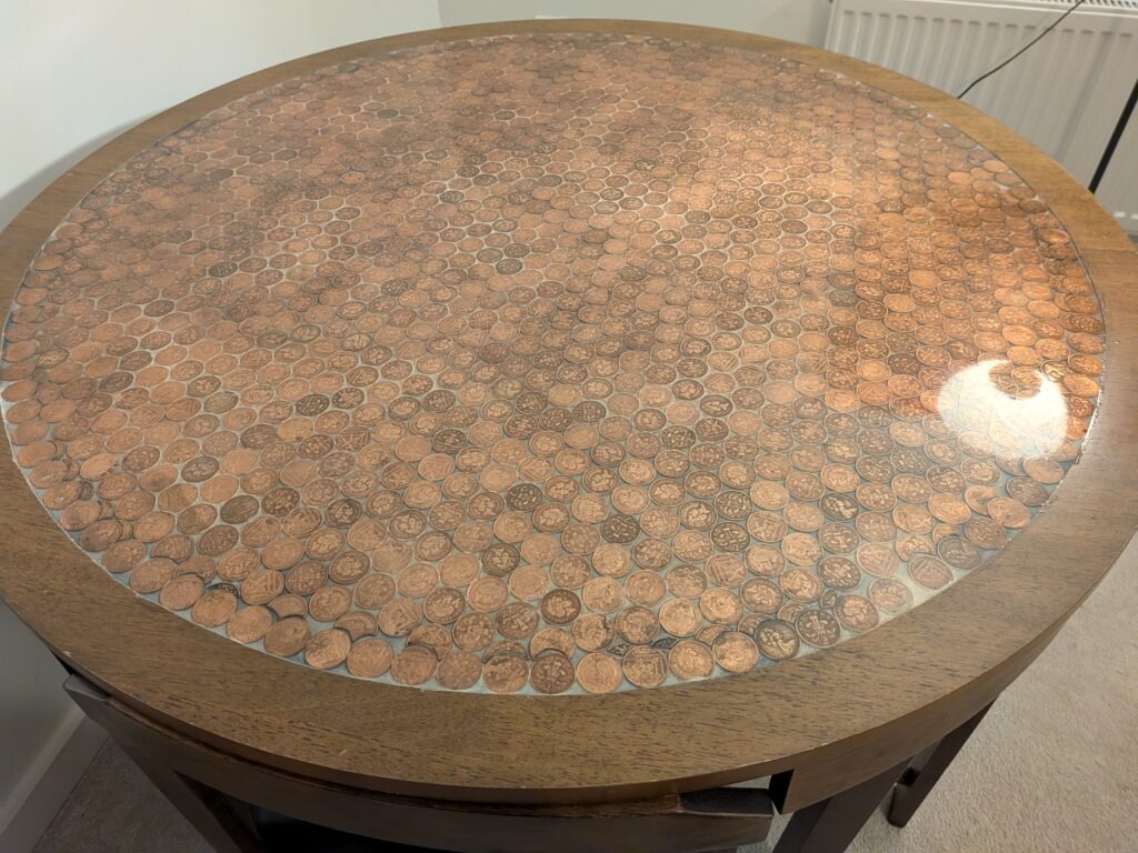Glow in the dark epoxy resin plasma coin table and chairs set