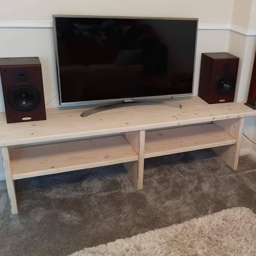 Pine TV unit made from scaffolding boards