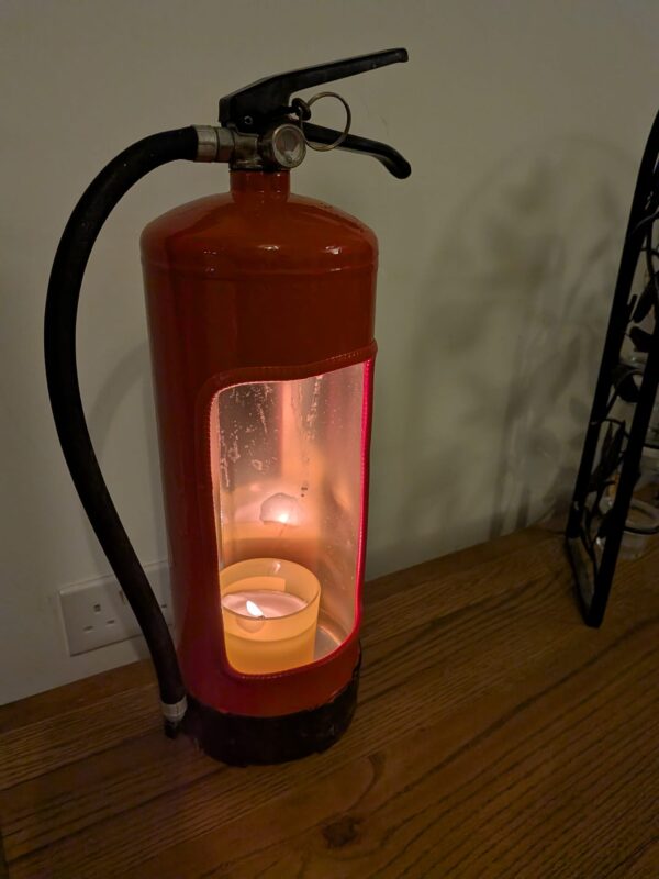Upcycled Fire extinguisher candle holder #1