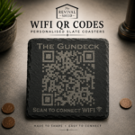 Wifi Connect codes on a wall mounted slate coaster