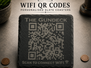 Wifi Connect codes on a wall mounted slate coaster
