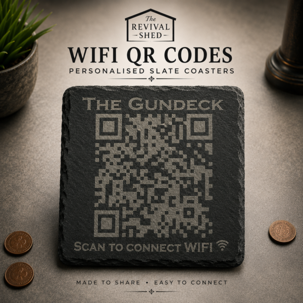 Wifi Connect codes on a wall mounted slate coaster