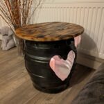 Upcycled beer barrel heart table illuminated from inside