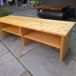 Handmade scaffold board TV unit and wooden bench with two storage shelves