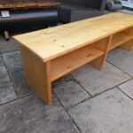 Handmade scaffold board TV unit and wooden bench with two storage shelves