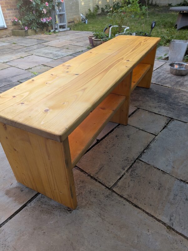 Handmade scaffold board TV unit with television and storage shelves