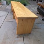 Handmade scaffold board TV unit and wooden bench with two storage shelves