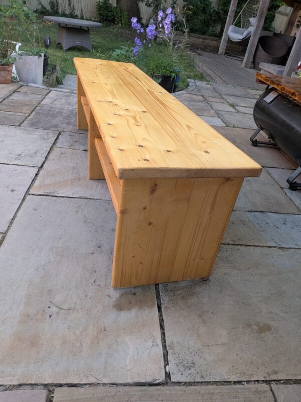 Handmade scaffold board TV unit and wooden bench with two storage shelves