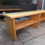 Handmade scaffold board TV unit and wooden bench with two storage shelves