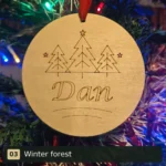 Winter forest personalised wooden Christmas tree decoration engraved with Dan