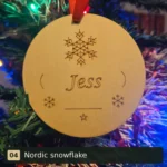 Nordic snowflake personalised wooden Christmas tree decoration engraved with Jess
