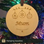 Hanging baubles personalised wooden Christmas tree decoration engraved with Mum