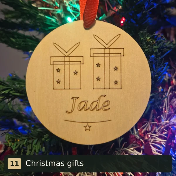 Christmas gifts personalised wooden Christmas tree decoration engraved with Jade