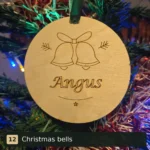Christmas bells personalised wooden Christmas tree decoration engraved with Angus