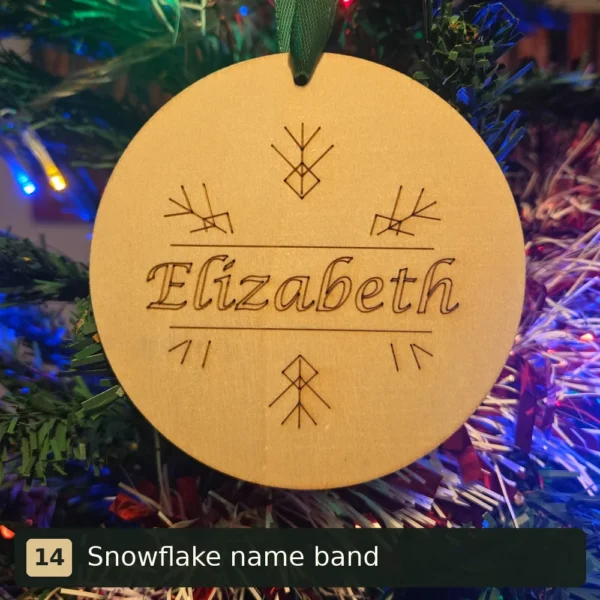 Snowflake name band personalised wooden Christmas tree decoration engraved with Elizabeth