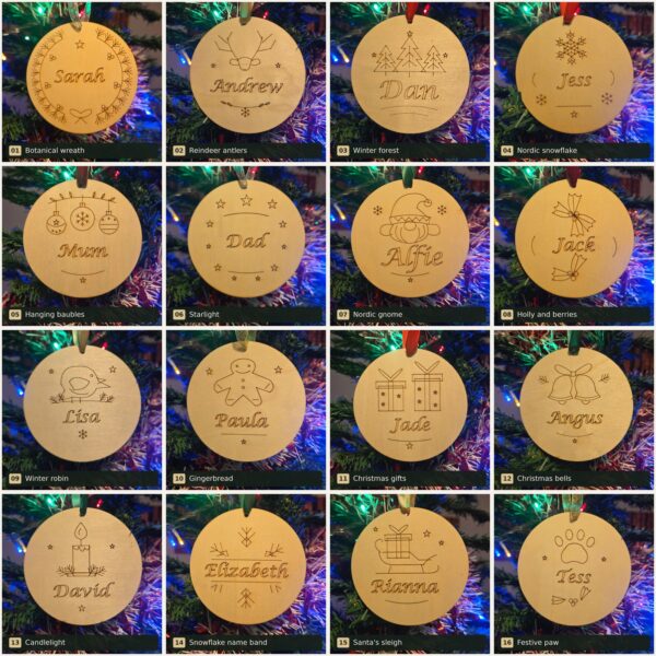 Design range of personalised christmas tree decorations