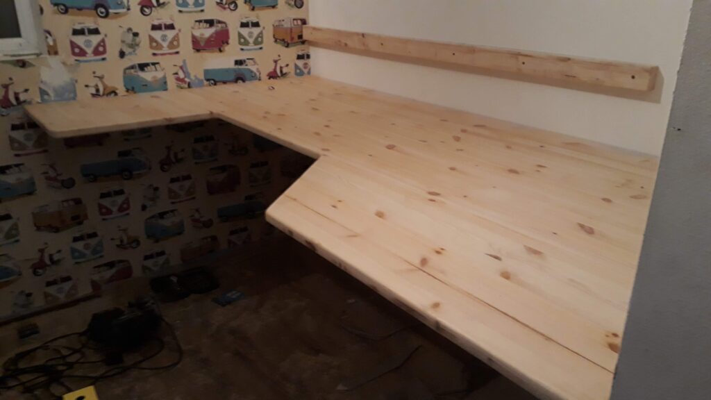 When a friend needed  a custom desk in a spare room but needed to account for being over a staircase.