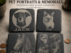 put your little companions face on a slate coaster.